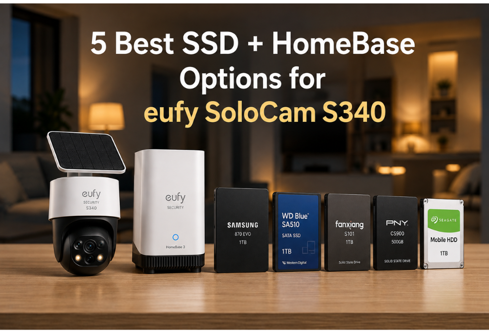 Best SSD and HomeBase 3 storage options for eufy SoloCam S340 featuring SATA SSD upgrades and smart home security setup